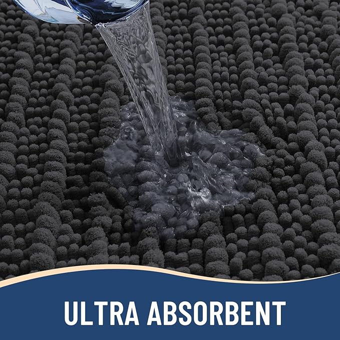 Arotive Luxury Chenille Bathroom Rug Mat, Extra Soft Thick Absorbent Shaggy Bath Rugs, Non-Slip Machine Wash Dry, Plush Bath Mats for Bathroom, Shower and Tub, 45x27, Dark Grey