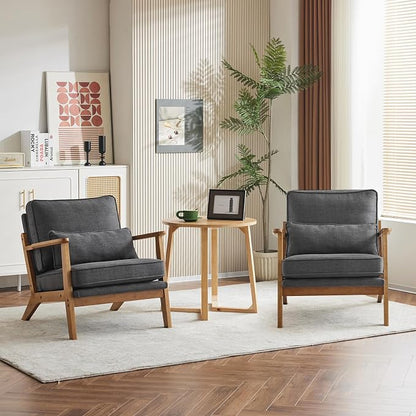 Karl home Accent Chair Wide Armrest Mid-Century Lounge Chair Linen Fabric - Image 7