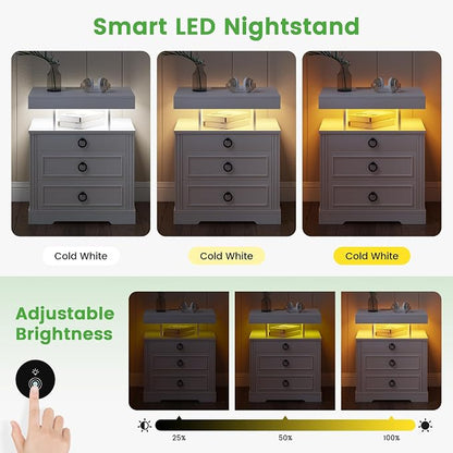 HNEBC Night Stand Set 2 with Gun Drawers, Farmhouse Nightstand with Charging - Image 3