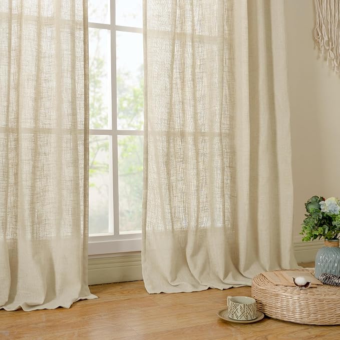 Semi Sheer Linen Curtains 96 inches Long 2 Panels Set, 52 x 96 Inch | Light - Image 9