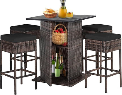 Tangkula 5 Piece Outdoor Rattan Bar Set, Patio Bar Furniture by TANGKULA