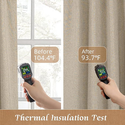 Natural 100% Blackout Linen Bedroom Curtains 54 Inches 2 Panels | Linen Textured - Image 4