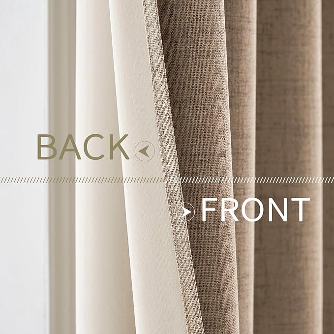 MIULEE Extra Wide 100% Blackout Linen Curtains 100x84 Copper Brown | Room - Image 6