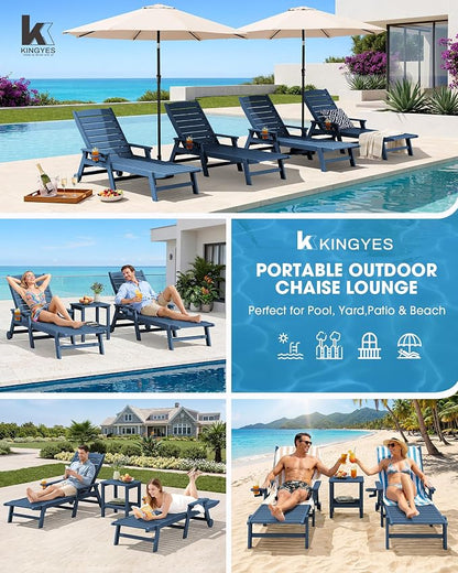 KINGYES HDPE Lounge Chair Outdoor Set of 2, Patio Chaise Lounge Recliner - Image 8