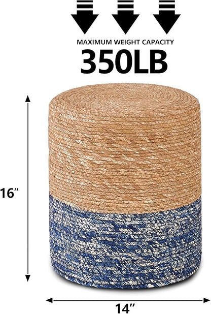 Wimarsbon Natural Seagrass Foot Stool, Hand Weaving Round Ottoman, - Image 3