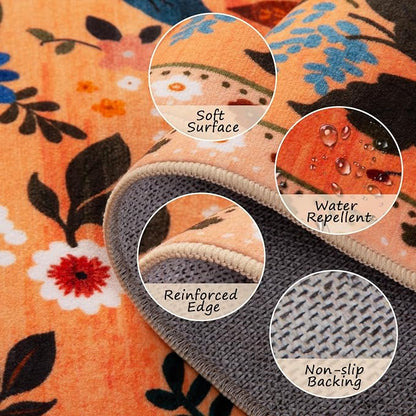 Floral Washable 2x10 Area Rugs Runner Entryway Hallway Yellow/Orange/Red | - Image 3
