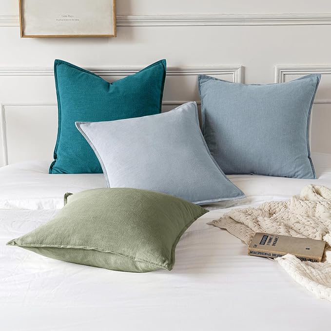 MIULEE Decorative Linen Pillow Covers 20x20 Inch Sage Green | Boho Farmhouse​ - Image 5