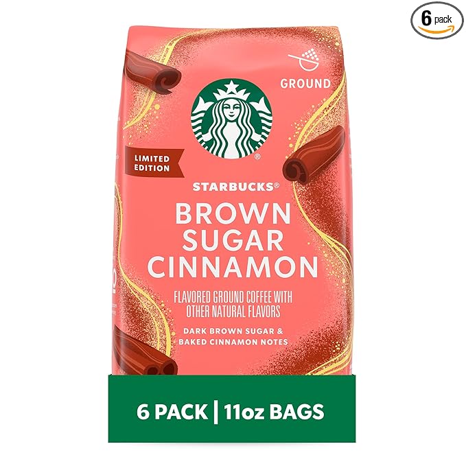 Starbucks Ground Coffee, Brown Sugar Cinnamon Naturally Flavored Coffee, 100% Arabica, Limited Edition, 6 Bags (11 Oz Each)