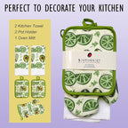 Oven Mitts and Potholders Dish Towles Set 100% Cotton for Perfect for Gifting, Baking and Everyday Cooking Durable Heat Resistant for Kitchen (5-Piece Lemon Avocado)