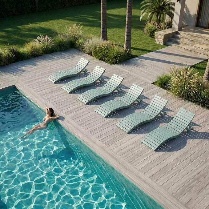 Folding HDPE Pool Lounge Chairs Set of 2, Pre-Assembled Outdoor Chaise Lounge - Image 9