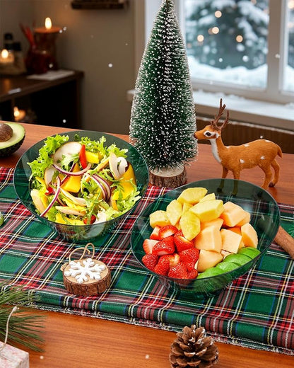 bUCLA 12 Pack Clear Green Plastic Serving Bowls - 20 OZ Christmas Angled Serving Bowls Disposable for Chip, Candy, Salad & Fruit - Ideal for X’mas Party