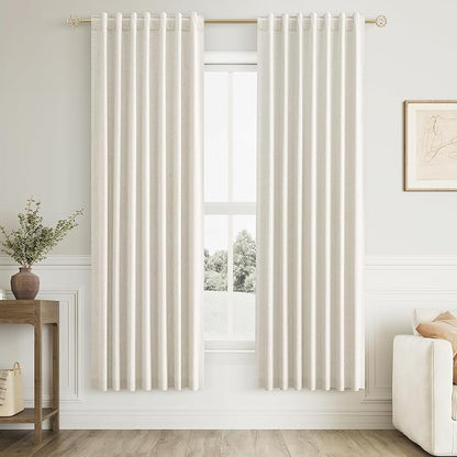100% Blackout Linen Curtains for Bedroom 72 Inches Long Natural Cream Black Out by Guken