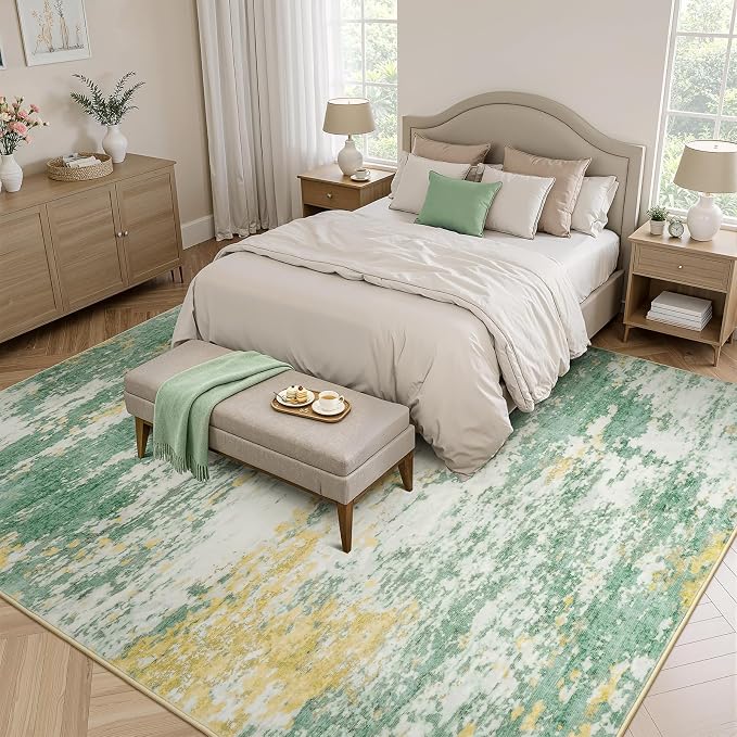 8x10 Area Rug for Living Room, Abstract Washable Large Rugs, Light Green | Soft - Image 2