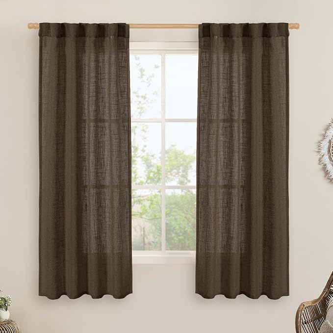 Linen Curtains 60 Inch Length 2 Panels, Light Filtering Sheer Panels | Faux by LAMIT