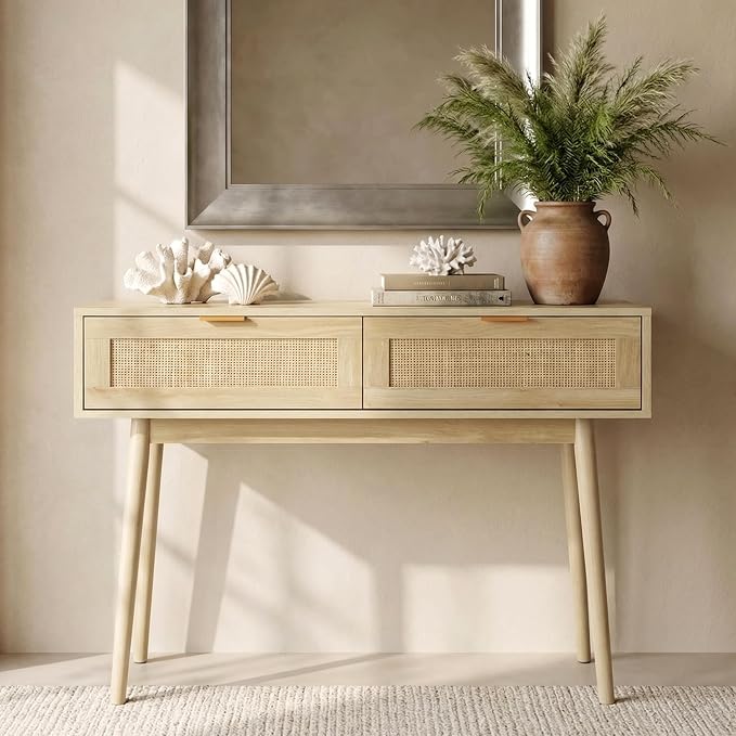 HOPUBUY Console Table Rattan Desk - Image 2