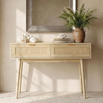 HOPUBUY Console Table Rattan Desk - Image 4