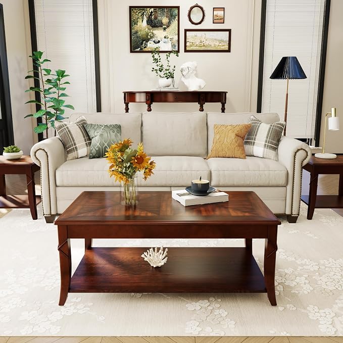 Mid-Century Modern Living Room Coffee Table Set, 2-Piece Solid Wood Living Room - Image 9