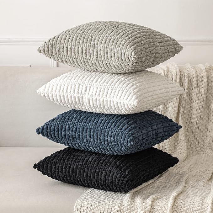 MIULEE Corduroy Decorative Throw Pillow Covers 16x16 Pure White Pack of 2 | - Image 7