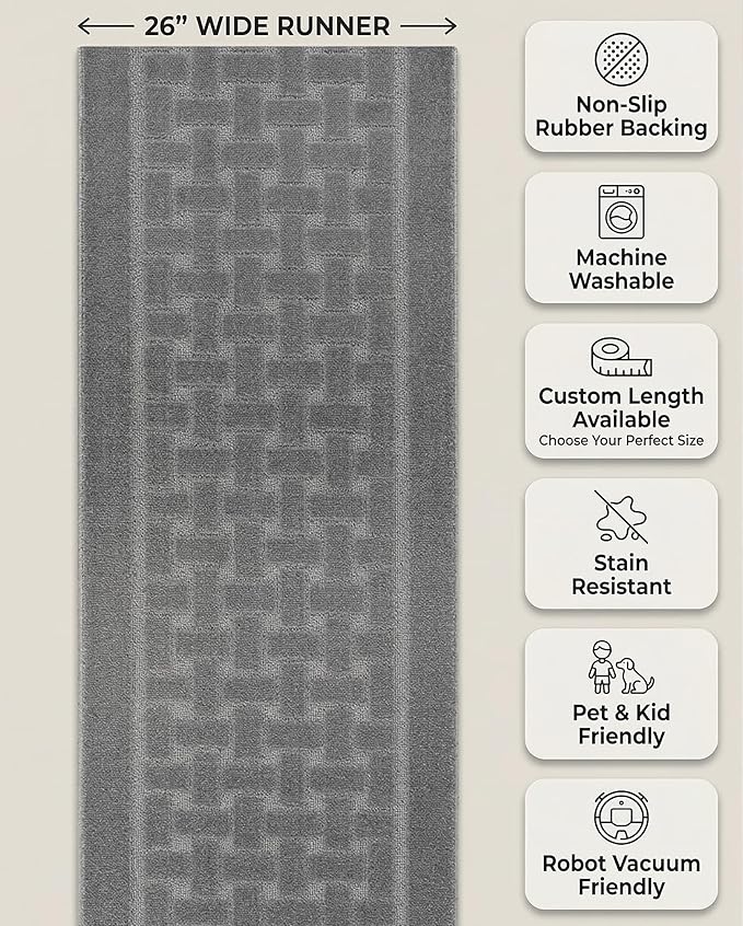 Runner Rug 8 ft, Non-Slip Washable Rug, Rubber Backing, Rolled in Box, Custom - Image 5