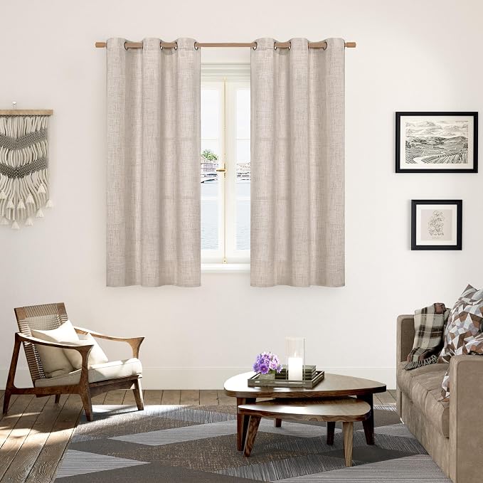 YoungsTex Linen Semi Sheer Curtains 54 Inch Length 2 Panels - Image 2