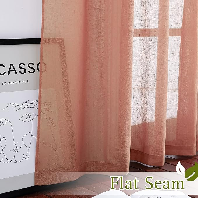 NICETOWN Semi Sheer Linen Curtains, Grommet Top Rustic Linen Burlap Curtains - Image 6