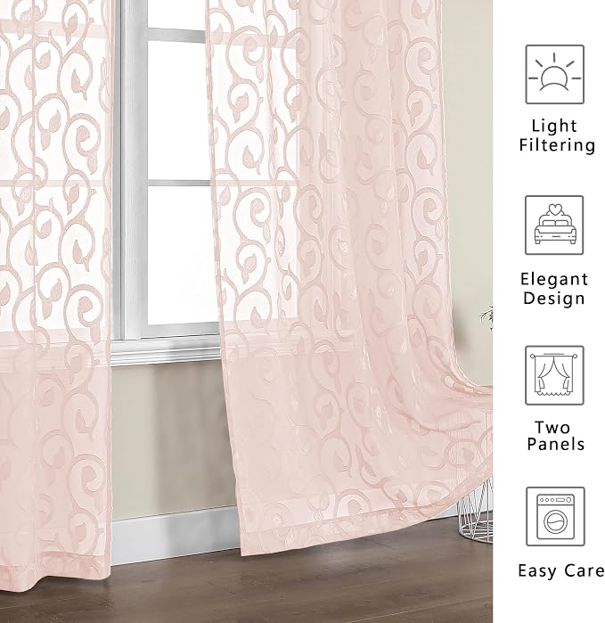 Furman Sheer Curtains 54 Inch Length 2 Panels Set, Airy Jacquard Clip Short - Image 7