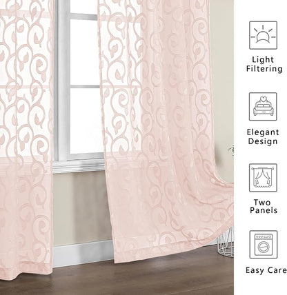 Furman Sheer Curtains 54 Inch Length 2 Panels Set, Airy Jacquard Clip Short - Image 7