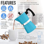 Zulay Premium Moka Pot Espresso - Leak-Proof Stovetop Espresso Maker - Perfect for Authentic Cuban & Italian Style Espresso - Makes 6 Espresso Cups - Light Blue
