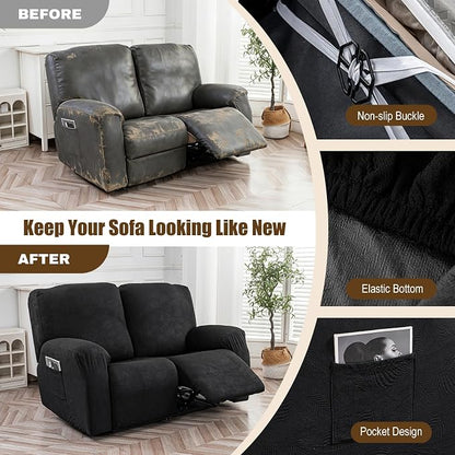 Gennia Recliner Loveseat Cover 4 Pieces, Waterproof Stretch Recliner Sofa - Image 5