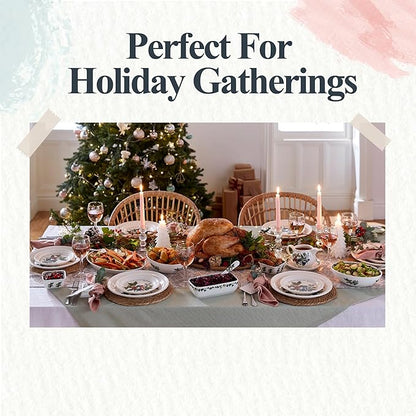 Portmeirion Holly and Ivy 8.5-Inch Pasta Bowls (Set of 4) - Holiday Earthenware for Christmas Feasts, Ideal for Serving Salad, Soups, Desserts - Microwave, Dishwasher Safe - Seasonal Tableware