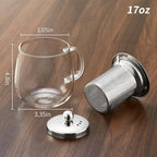 Glass Tea Cup with Infuser and Lid, 17.6oz/520ml Large Borosilicate Glass Teacup with Stailess Steel Filter, Clear Mug for Loose Leaf Blooming Tea, Dishwasher Safe - Tea Maker Gift