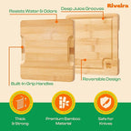 Riveira Brown Bamboo Wood Cutting Board – Gourmet Bamboo Grandeur: 8 x 8 Wooden Cutting Board – Wooden Cutting Boards For Kitchen Decorative – Innovative Juice Grooves Wooden Chopping Board