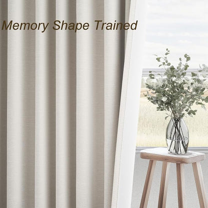 Topfinel 95 Inches Long Linen 100% Blackout Curtains 2 Panels Set Birch Ivory - Image 5