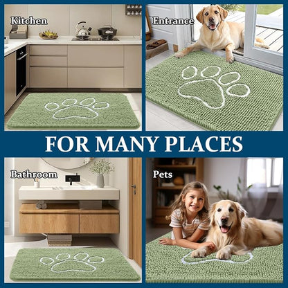 OLANLY Dog Door Mat for Muddy Paws 45x27, Paw Print Design Chenille Mud Mat | - Image 8