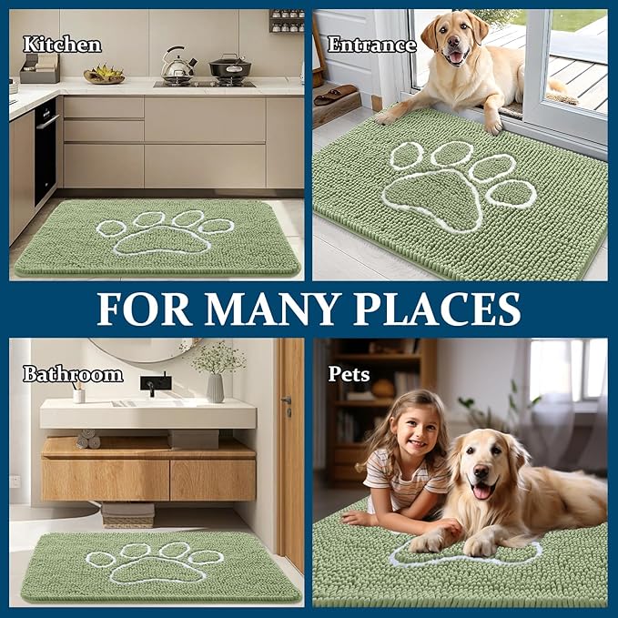 OLANLY Dog Door Mat for Muddy Paws 47x24, Paw Print Design Chenille Mud Mat | - Image 8