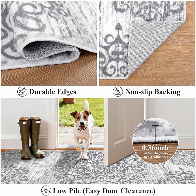 HEBE Hallway Runner Rug 2'x4', Washable Non Slip Kitchen Rug Runner | Soft Boho - Image 3