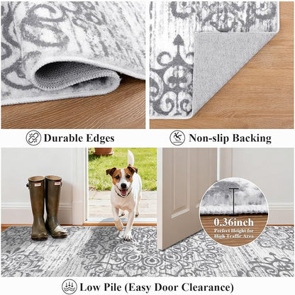 HEBE Hallway Runner Rug 3'x12', Washable Non Slip Kitchen Rug Runner | Soft - Image 3