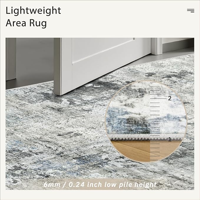 Soalmost Abstract Rug 8x10 Large Living Room Area Rugs Washable Gray/Blue | - Image 7