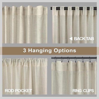 Pitalk Flax Linen Sheer Curtains & Drapes 38 Inch Wide Tan Beige Colored - Image 6