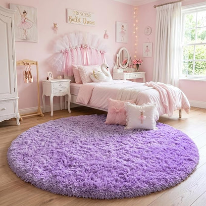 Amdrebio Purple Furry Big Round Kids Rug 6Ft - Image 3