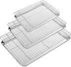 CEKEE Baking Sheet with Wire Rack Set of 6 (3 Cookie Sheets for baking + 3 Cooking Racks), Stainless Steel Stainless Steel Baking Pans Set with Cooling Rack - Heavy Duty & Dishwasher Safe