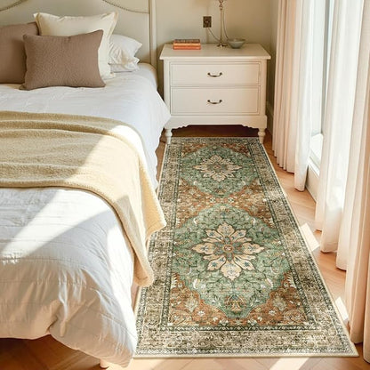 RELEANY Washable Area Rug, Runner 3'x7', Brick/Brown/Green | Non-Slip, Water - Image 2