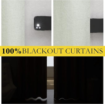 NICETOWN 100% Blackout Sage Green Linen Cold Blocking Curtains 90 inches Length - Image 2