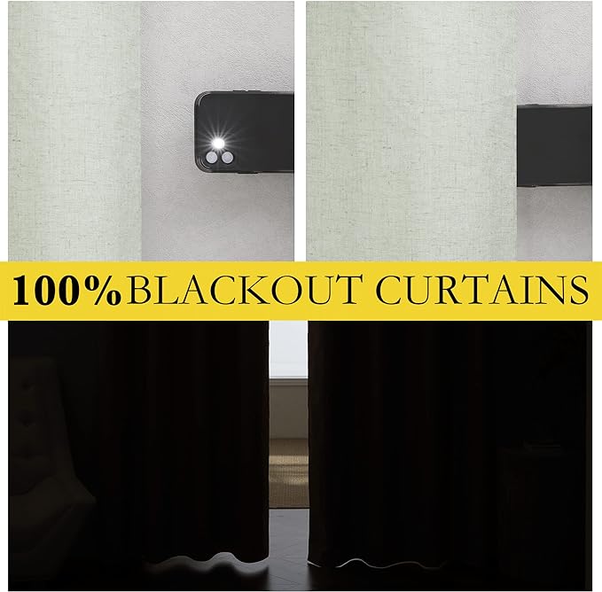 NICETOWN Light Green Blackout Linen Curtains 95" Long, Rod Pocket Back Tab Full - Image 3