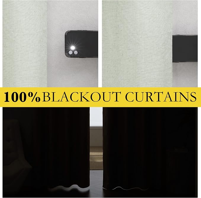 NICETOWN 100% Blackout Light Green Linen Curtains 90" Length - Image 3