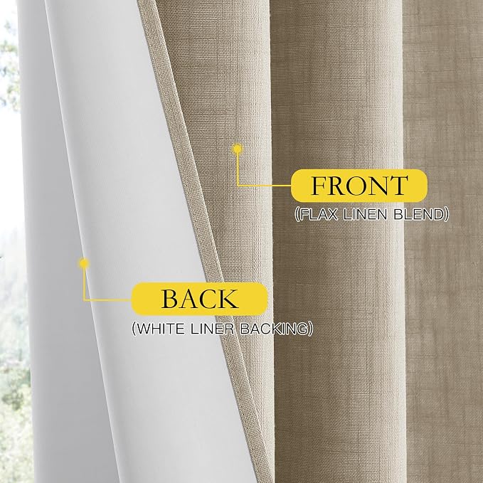 NICETOWN Taupe 100% Blackout Linen Curtains 45 inch Long Burg, Farmhouse Thick - Image 6