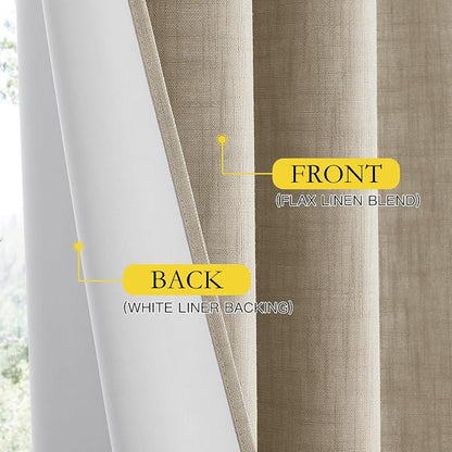 NICETOWN Taupe 100% Blackout Linen Curtains 84 inch Long Burg, Farmhouse Thick - Image 5