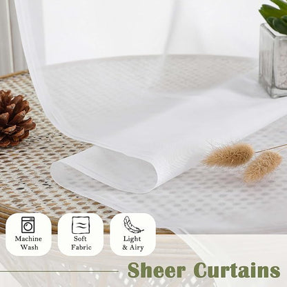 White Sheer Curtains 102 Inches Long 2 Pcs, Light Filtering Living Room Curtains - Image 4