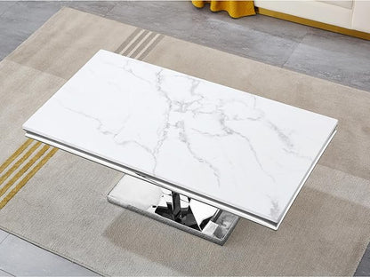 Henf 47" Modern White Faux Marble Coffee Table - Image 5