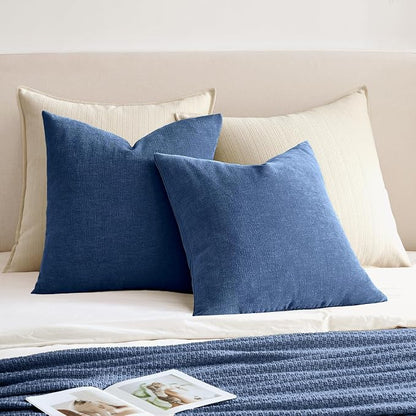 MIULEE Navy Blue Chenille Couch Throw Pillow Covers, 18x18 | Set of 2, Soft - Image 4